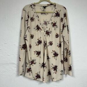 Torrid Cream Floral Thermal Sweater Womens 3X Waffle Knit Fall Boho Snap Up Top